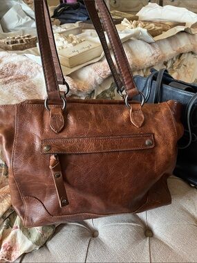 Frye Brown Leather Shoulder Bag with Silver Rings
